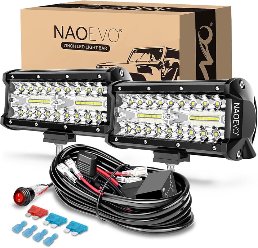 NAOEVO 7-Inch LED Light Bar with Wiring Harness
