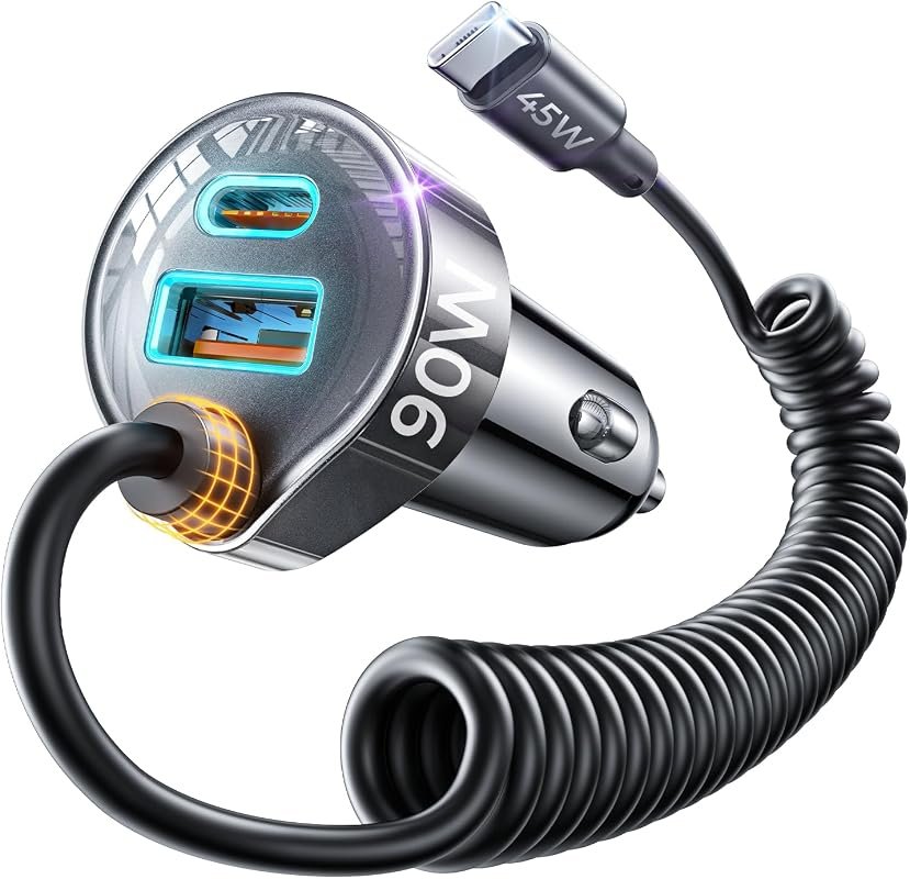 LISEN 90W USB-C Car Charger with retractable cable