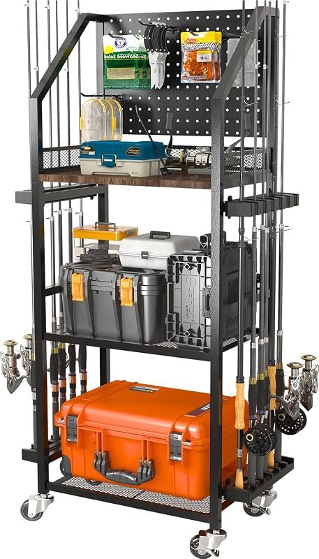 SOYEEZE rolling garage fishing rod storage cart