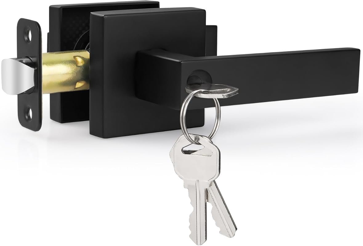 Estmoon matte black keyed entry door knob
