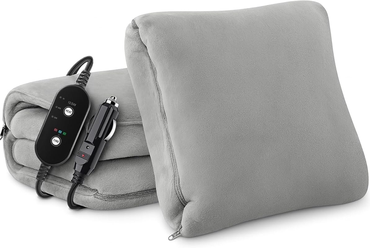 12/24V Car Heated Blanket with flannel and Sherpa fabric