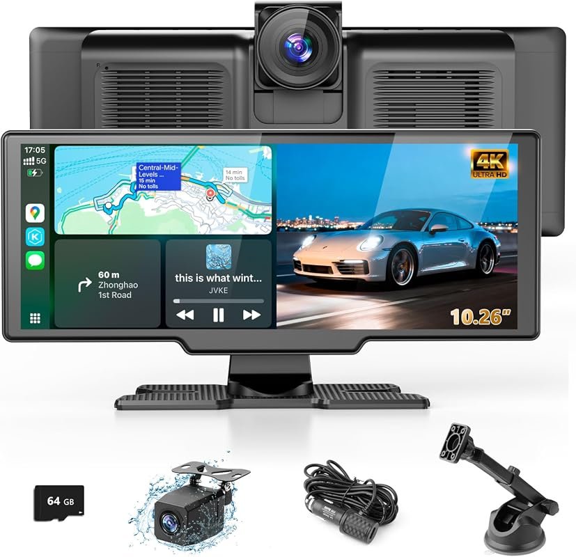 Lehwey 10.26-inch wireless CarPlay screen with dual cameras
