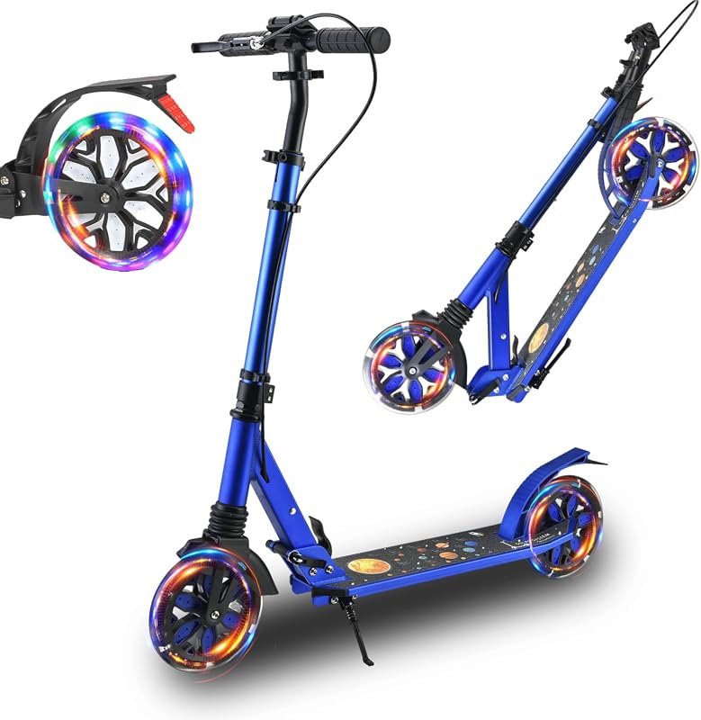 Adult folding scooter with LED wheels