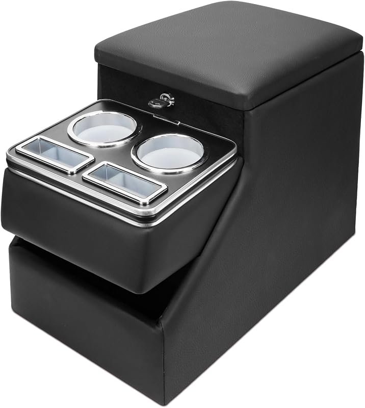 Universal Center Console Organizer with locking storage and two cup holders