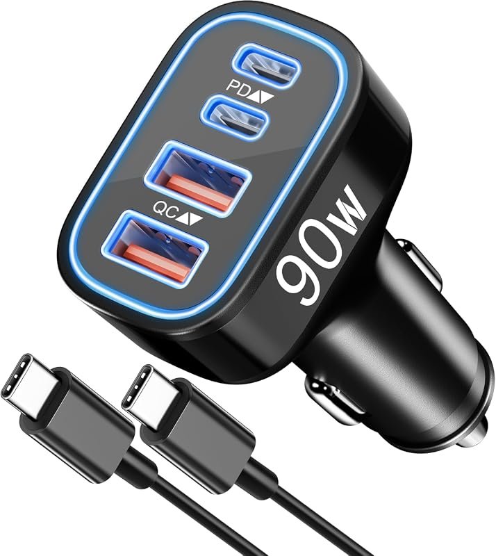 90W 4-Port USB-C Car Charger