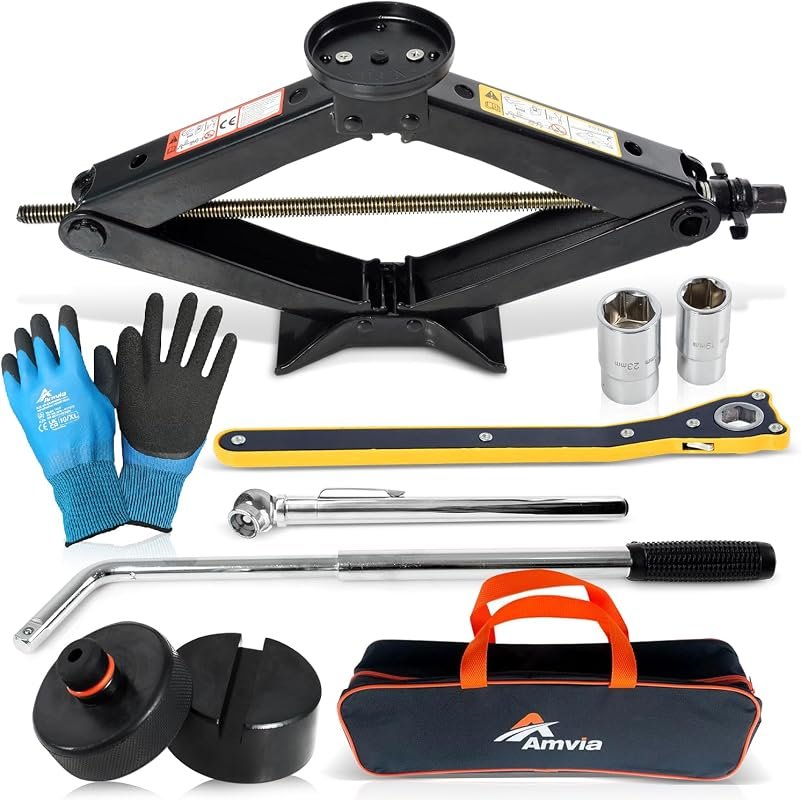 Tesla 3-ton scissor car jack kit with rubber pad