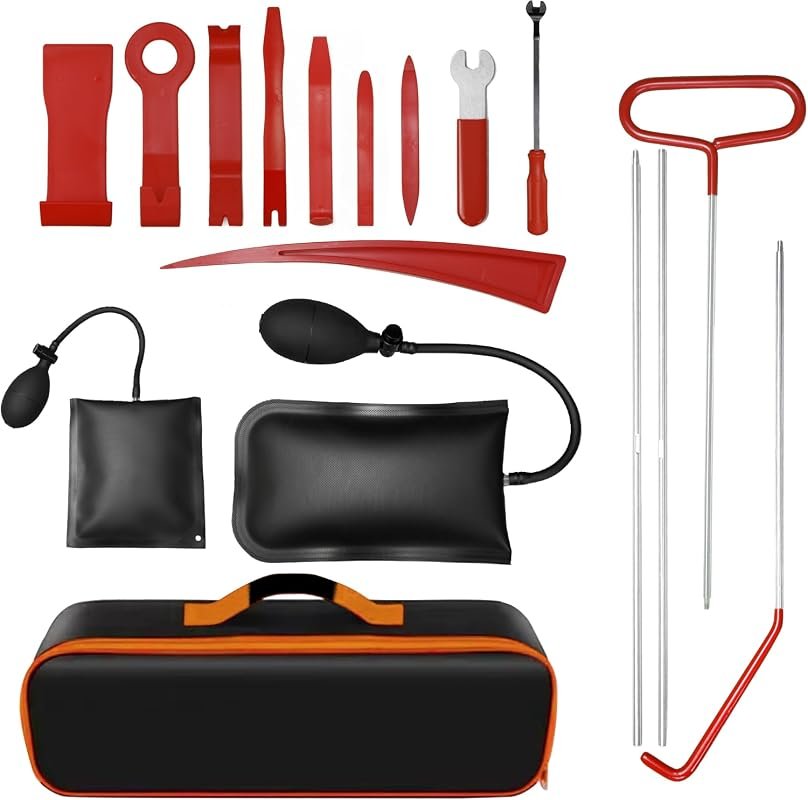 17-piece stainless steel car lockout kit with J-hook and air wedge