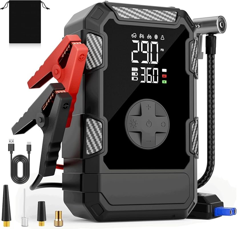 4000A portable car jump starter with tire inflator