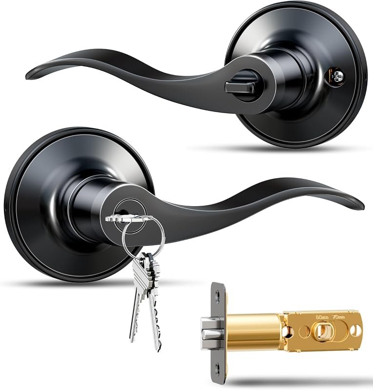 Veise matte black keyed entry door lever