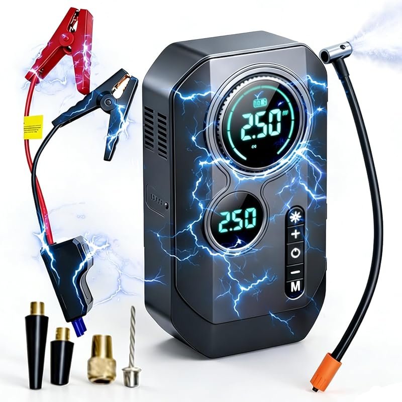9000A portable jump starter with 200 PSI compressor