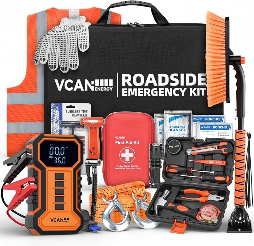 All-in-one car emergency kit with jump starter and air compressor