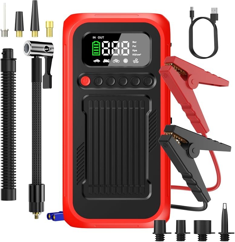 Portable 4000A jump starter with 150 PSI air compressor and digital display