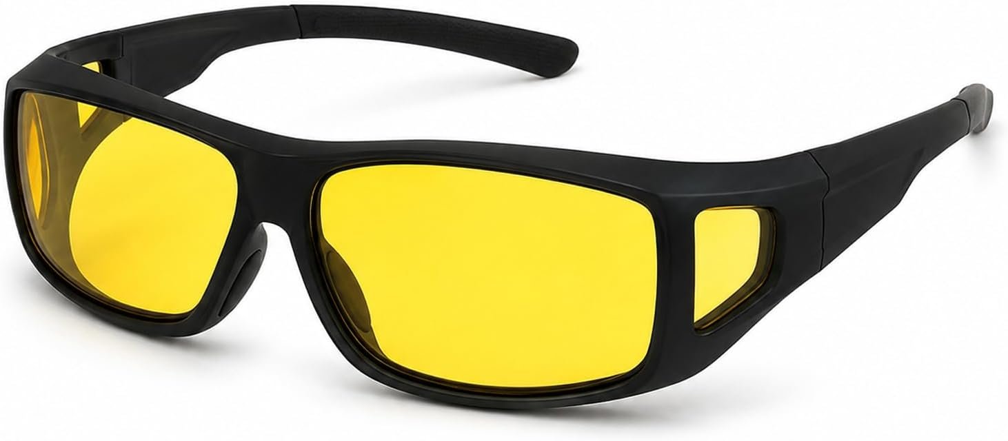 unisex fit-over eyeglasses with anti-glare HD yellow lenses