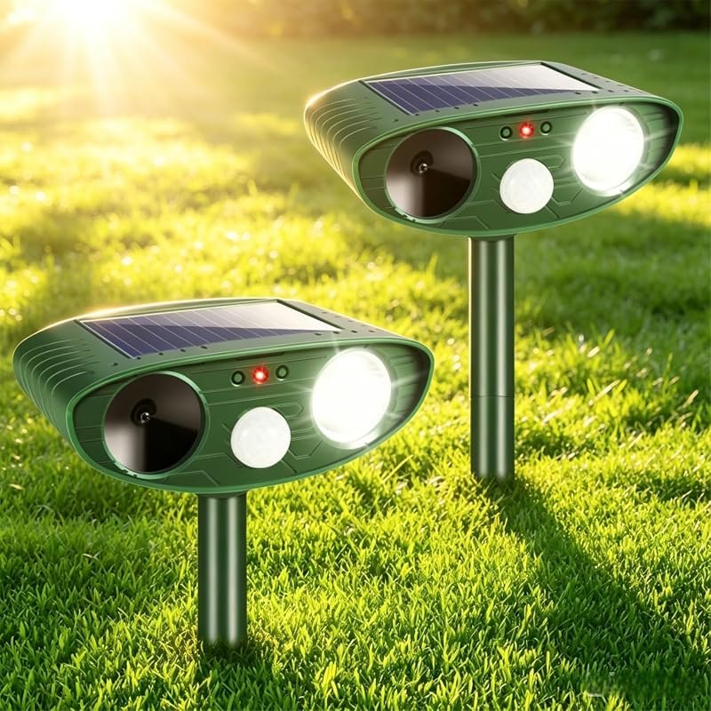 Solar motion-activated ultrasonic animal repellent
