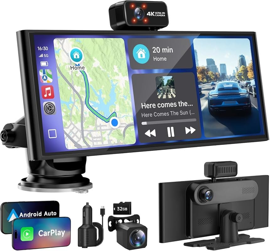 Tenlike 10.26-inch wireless CarPlay screen with three-channel camera