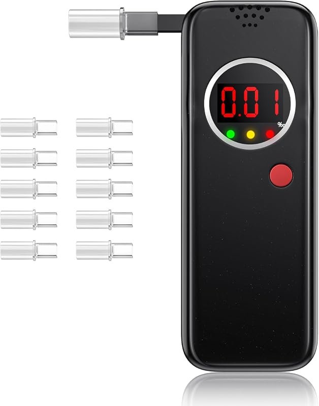 Black portable breathalyzer with storage bag