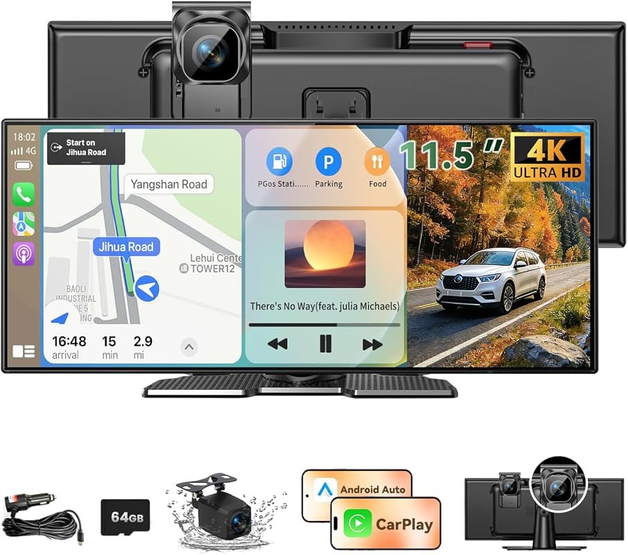 11.5-Inch Wireless CarPlay Screen with cameras